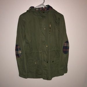 Army green & plaid jacket